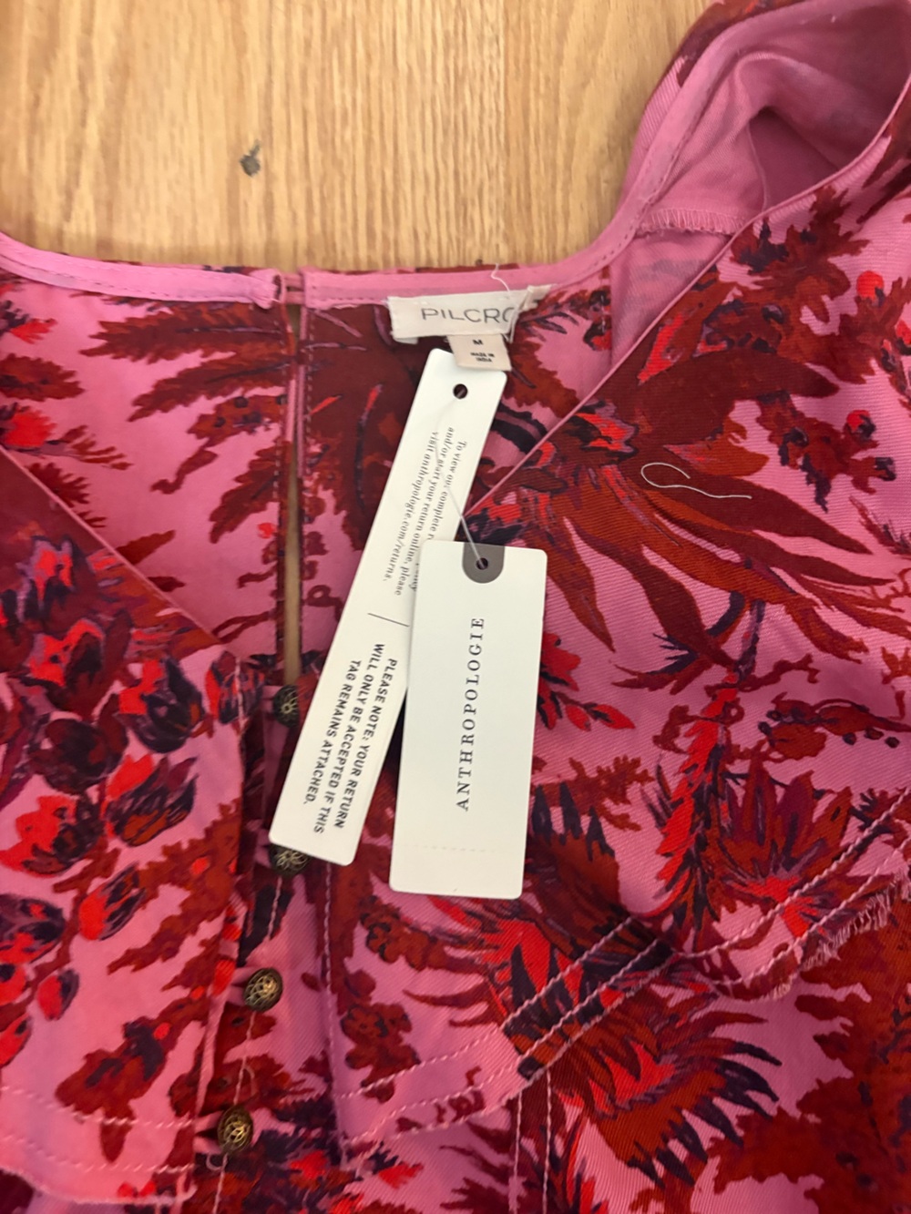 Pilcro/Anthropologie Pink and Red Floral Button-Front Dress - Picture 6 of 7
